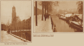 873384 Collage van 2 foto's betreffende de sneeuw die in de stad Utrecht gevallen is op Tweede Kerstdag, met links een ...